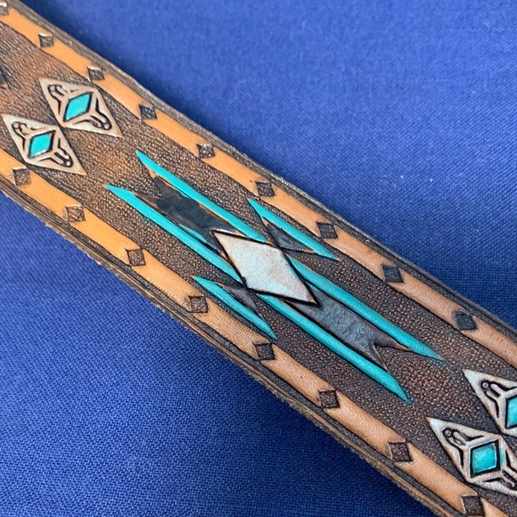 Butterfly Turquoise Coral Mother of Pearl Belt Buckle with Belt - Picture 7 of 12